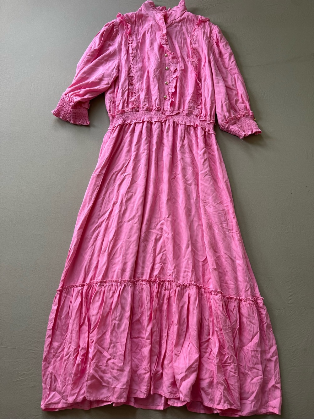 Bohemian Style Pink Ruffled Maxi Dress